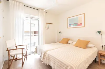Cama o camas de una habitación en Precioso apartamento en Platja d'Aro, Costa Brava.