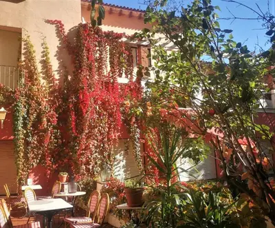 Jardín al aire libre en Hostal Montsoliu