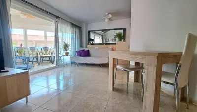 Zona de estar de Apartamento moderno junto a la playa Ideal familias