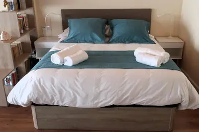 Cama o camas de una habitación en Apartment Blanes beach, Costa Brava