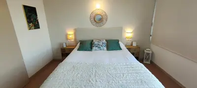 Cama o camas de una habitación en Apartamento Duplex Mar&Pol gran terraza
