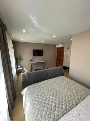 Una televisión o centro de entretenimiento en Piso de dos dormitorios con reforma de diseño