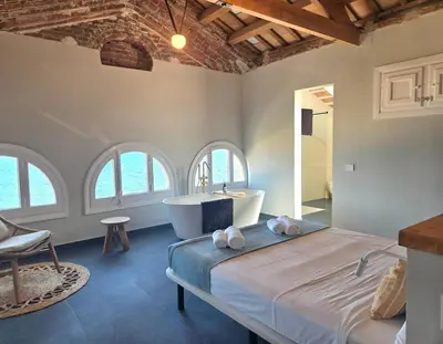 Cama o camas de una habitación en Casa Mas Blau | Increíbles vistas frente al mar