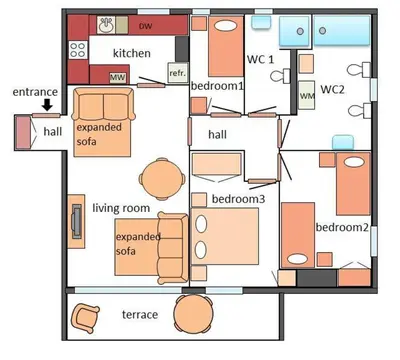 Plano de Bitacora Comfortable quiet flat near the beach