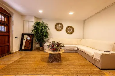 Zona de estar de MAS PUIG PIQUÉ - piscina privada, porche, BBQ, y WIFI - 15 PERSONAS