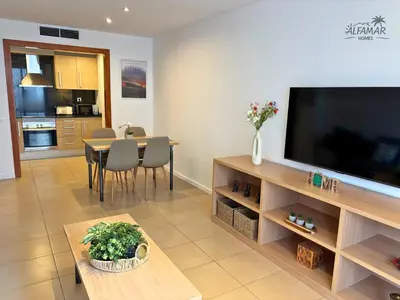 Una cocina o zona de cocina en Kioto Suite - Modern Apartment with Parking & Swimming Pool
