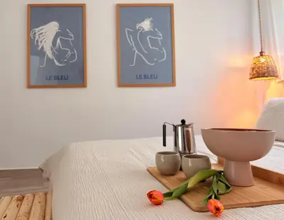 Cama o camas de una habitación en Maravilloso ático en primera línea del mar