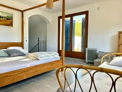 Cama o camas de una habitación en Entire house in Tamariu with pool, Costa Brava next to beach