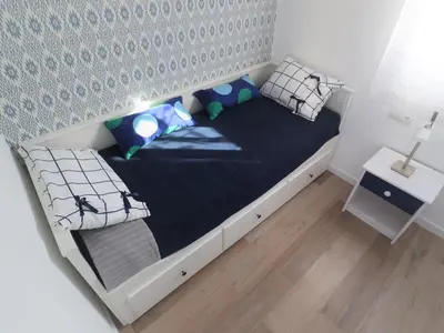 Cama o camas de una habitación en Ático con terraza cerca del mar para 4 personas en San Felíu de Guíxols - ES-298-16