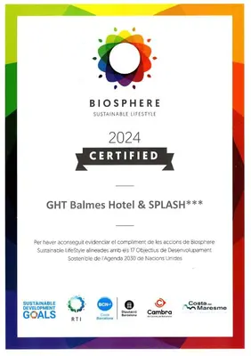 Certificado, premio, señal o documento que está expuesto en GHT Balmes, Hotel-Aparthotel&SPLASH