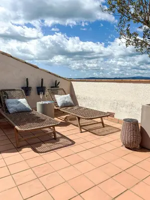 Un balcón o terraza de Begur Sunset 2 bedroom loft close to the center of Begur. With terrace and gorgeous sea views H42