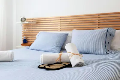 Cama o camas de una habitación en Charming apartment in Llafranc - city view, 70 m²