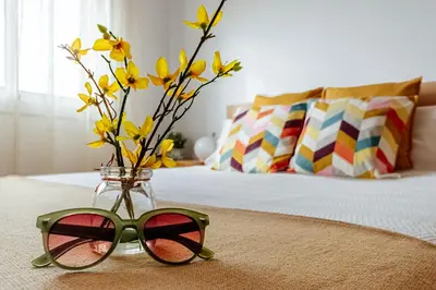 Cama o camas de una habitación en Apartament Orient a Palamós tercera línia de mar