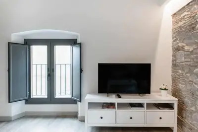 Una televisión o centro de entretenimiento en Revitalized Apartment in Historical Building
