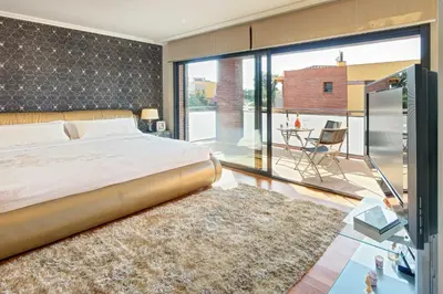 Cama o camas de una habitación en VILLA RIOJA with pool & mountain and sea view, ONLY FAMILYS